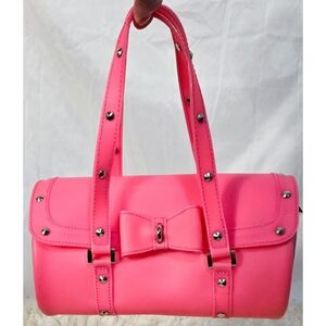 Besso Jelly Bag Vintage Y2K Barrel Hot Pink Silver Studded Bow Plastic Coquette